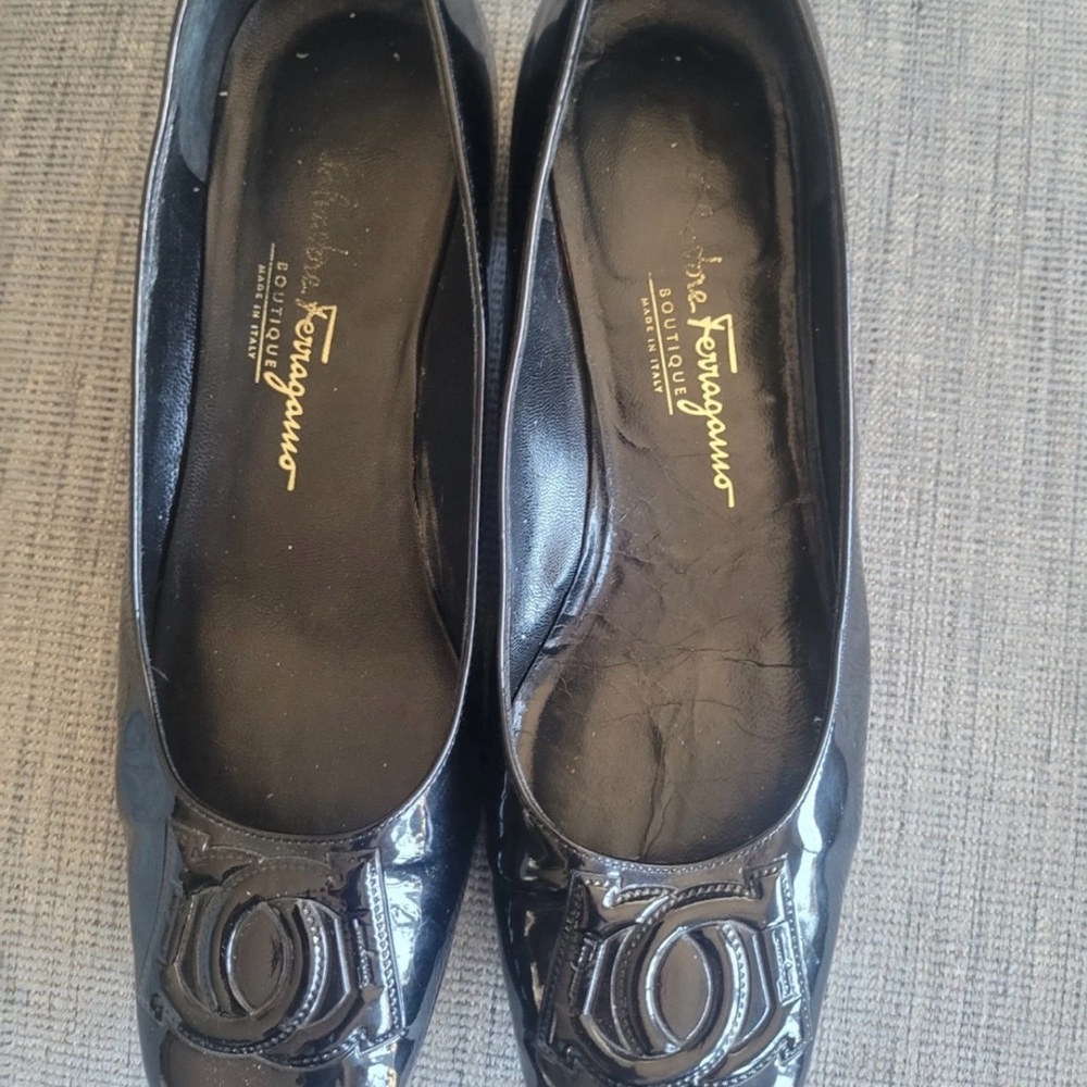 Salvatore Ferragamo Black Patent Leather Loafers